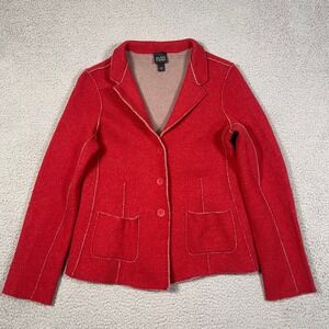 Eileen Fisher Blazer Womens S Red Merino Wool Cardigan Doubleknit Button Front